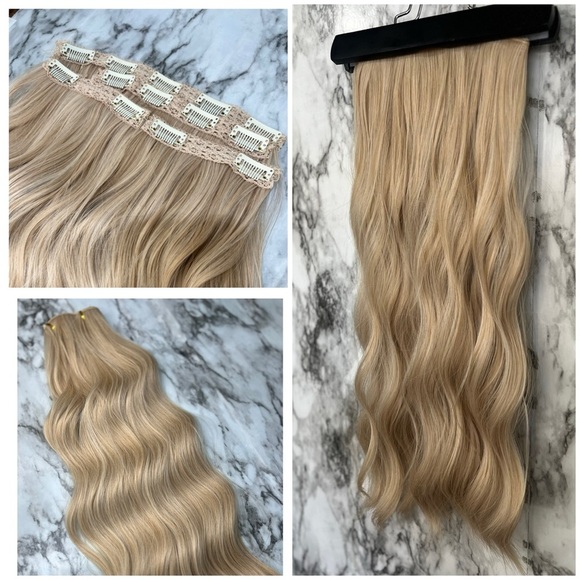 20 In Clip In light Blonde water Wave Hair Extensions Full Set thick pieces - Picture 1 of 12